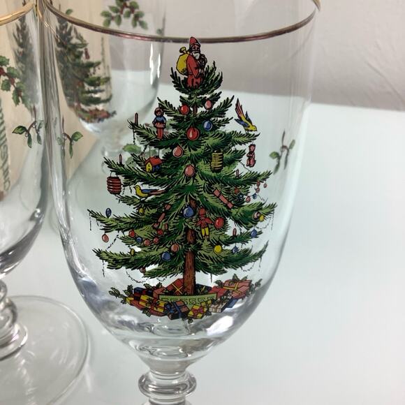 Spode Christmas tree pedestal Goblets set of 4 old stock NEW - Picture 6 of 12